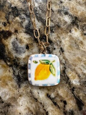 Lemon Tile Pendant with gold chain